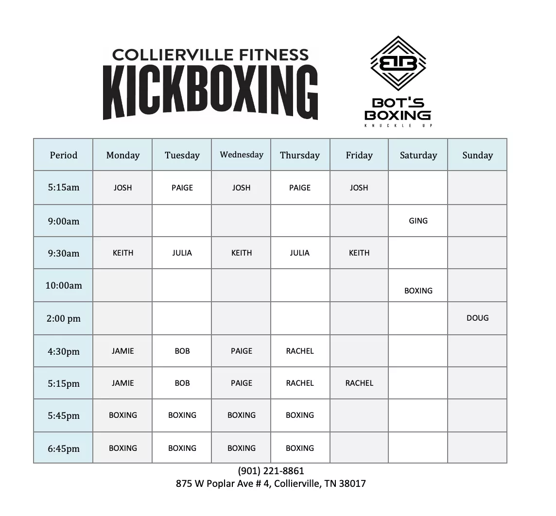 Collierville Fitness Kickboxing Schedule